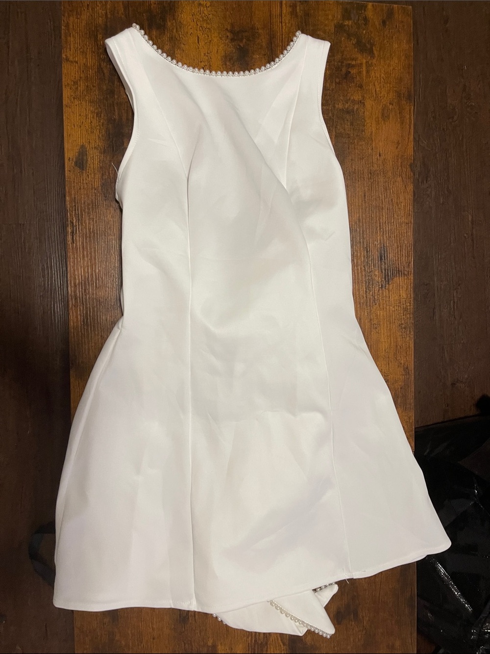 Classic White Sleeveless Wedding Dress with Pearl Trim